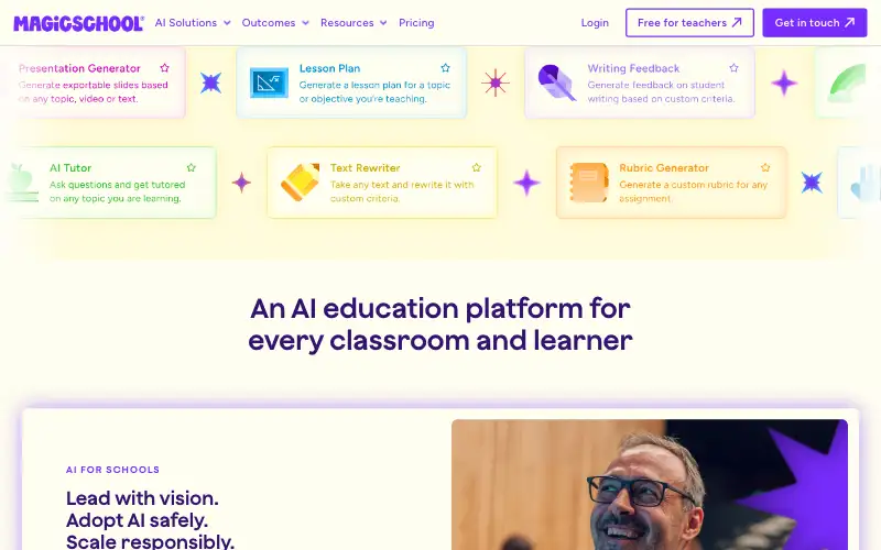 Screenshot of magicschool.ai, further down the homepage