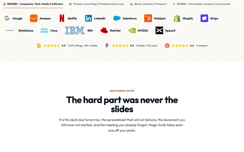 Screenshot of magicslides.app, further down the homepage