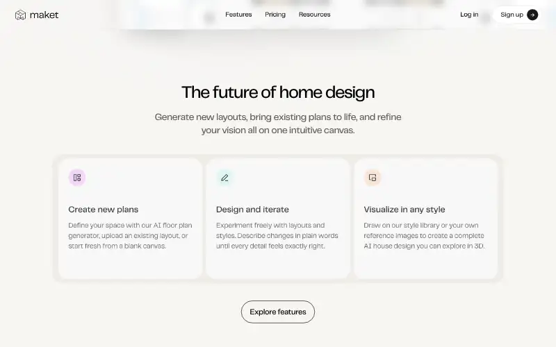 Screenshot of maket.ai, further down the homepage