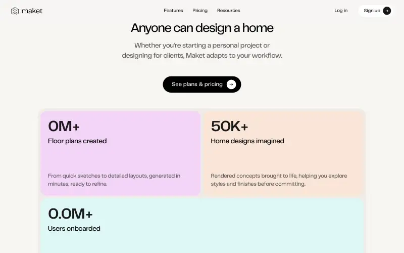 Screenshot of maket.ai, further down the homepage
