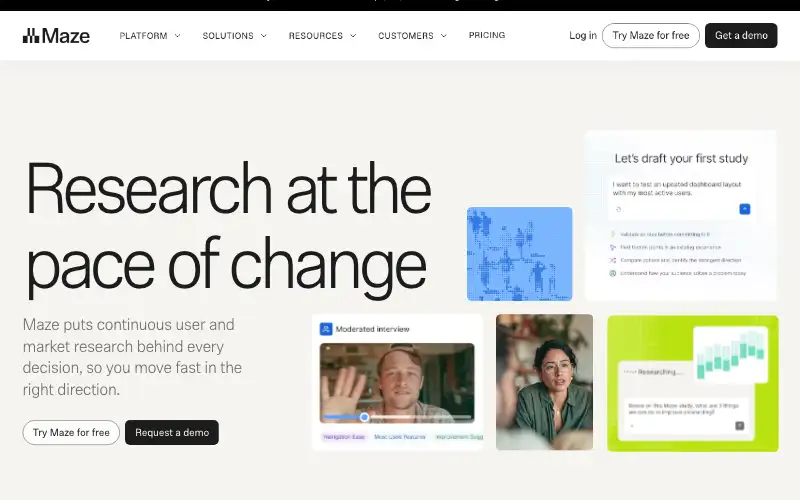 Screenshot of maze.co, further down the homepage