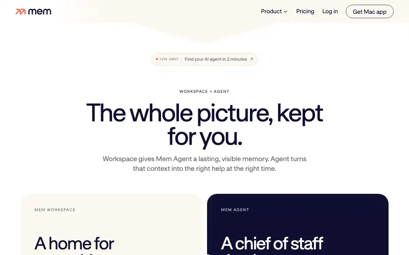 Screenshot of mem.ai, further down the homepage