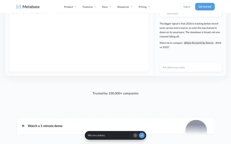 Screenshot of metabase.com, further down the homepage