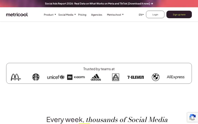 Screenshot of metricool.com, further down the homepage