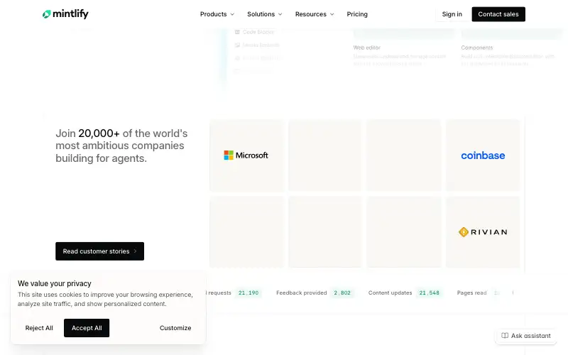 Screenshot of mintlify.com, further down the homepage