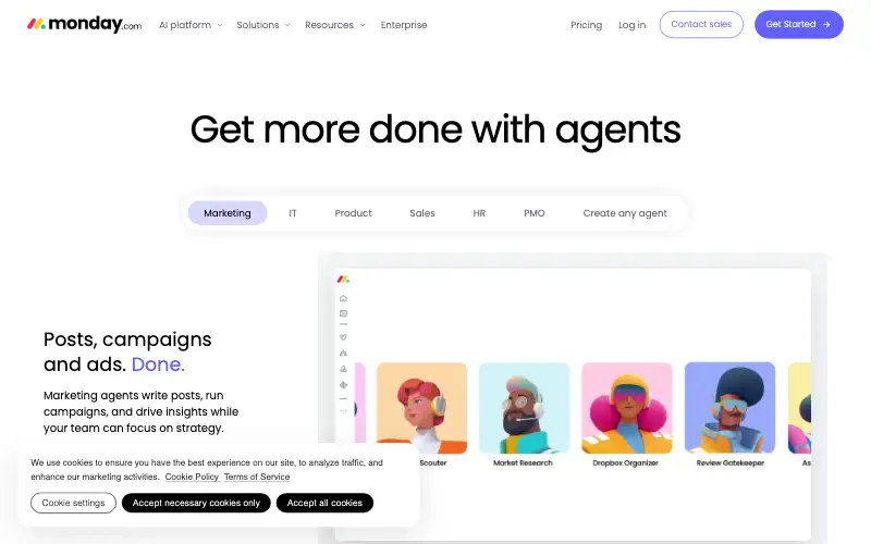 Screenshot of monday.com, further down the homepage