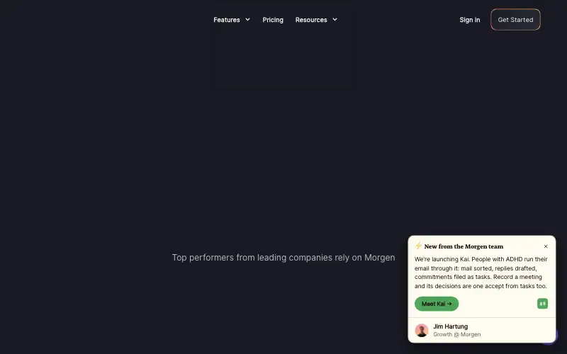 Screenshot of morgen.so, further down the homepage