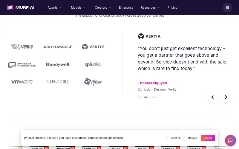 Screenshot of murf.ai, further down the homepage
