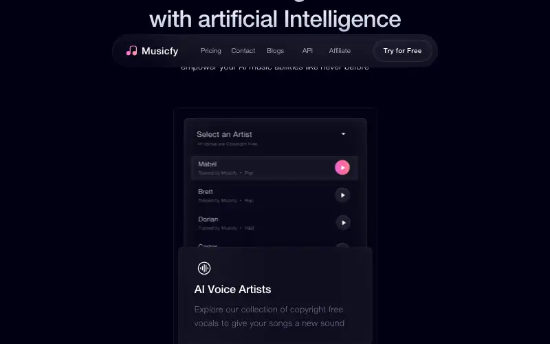 Screenshot of musicfy.lol, further down the homepage