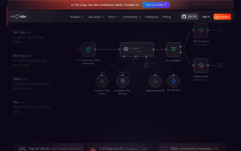 Screenshot of n8n.io, further down the homepage