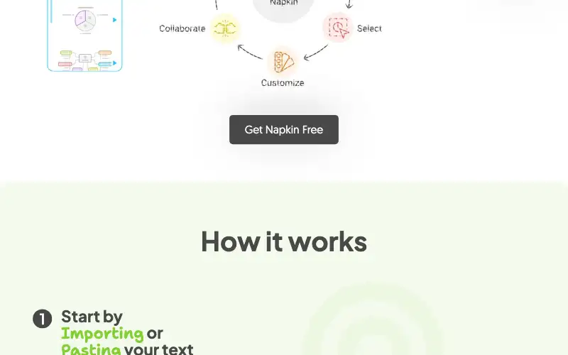 Screenshot of napkin.ai, further down the homepage