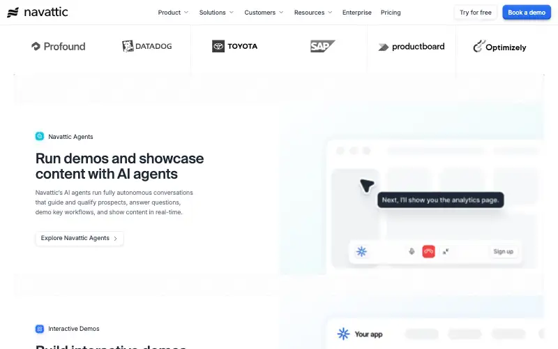 Screenshot of navattic.com, further down the homepage