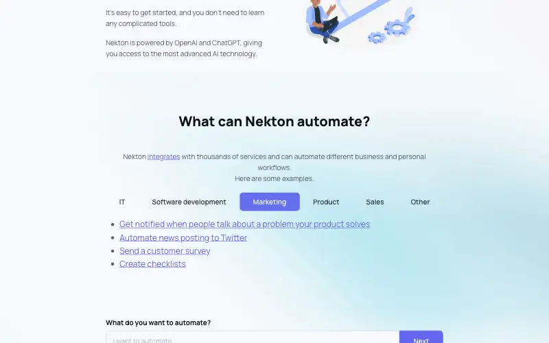 Screenshot of nekton.ai, further down the homepage