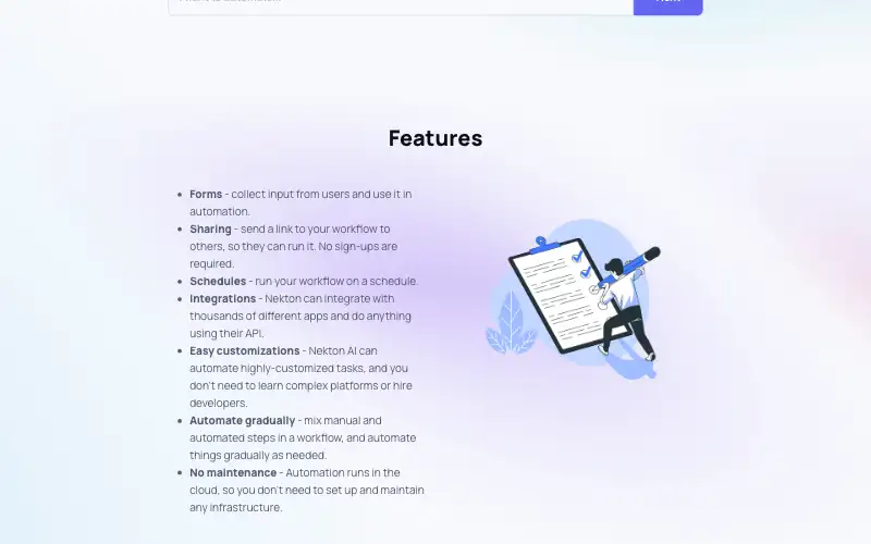 Screenshot of nekton.ai, further down the homepage
