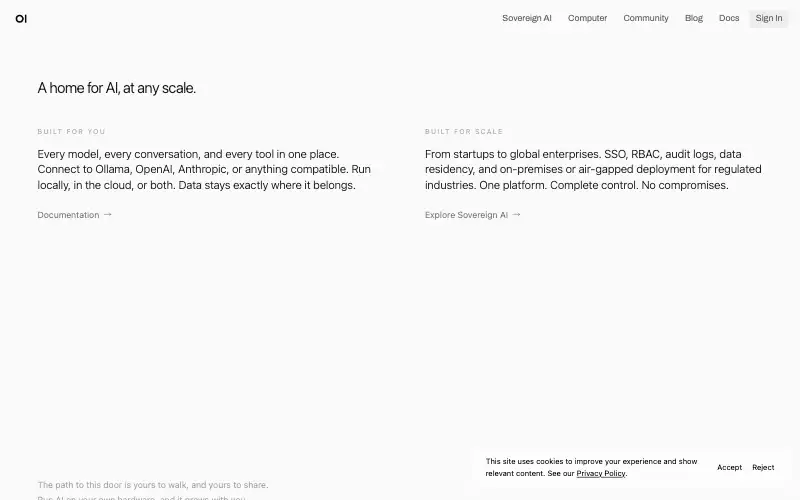 Screenshot of openwebui.com, further down the homepage