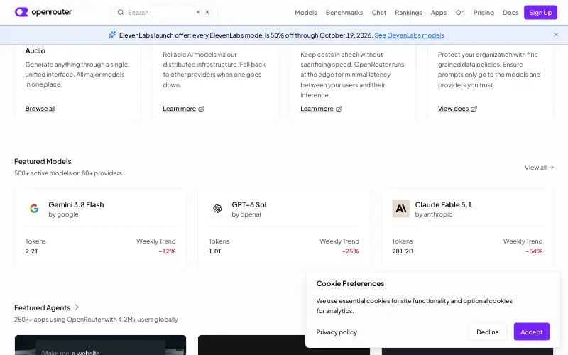 Screenshot of openrouter.ai, further down the homepage