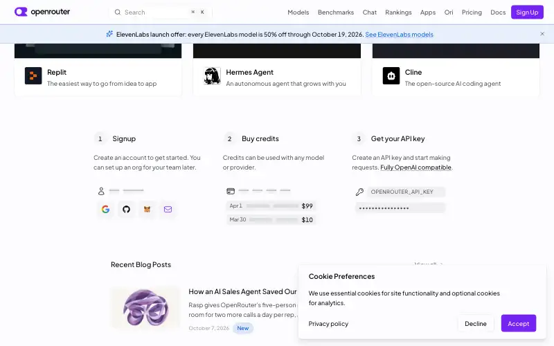 Screenshot of openrouter.ai, further down the homepage
