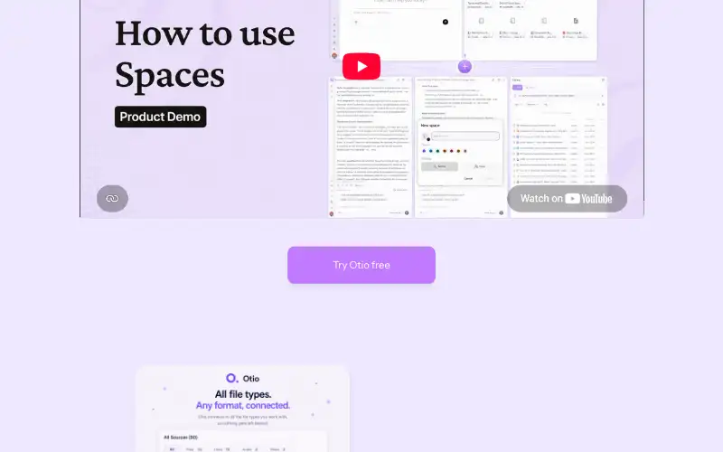 Screenshot of otio.ai, further down the homepage