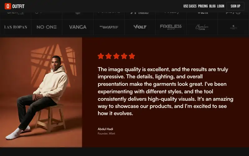 Screenshot of outfit.fm, further down the homepage