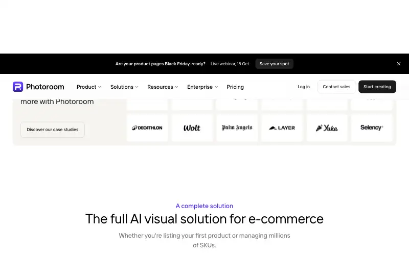 Screenshot of photoroom.com, further down the homepage