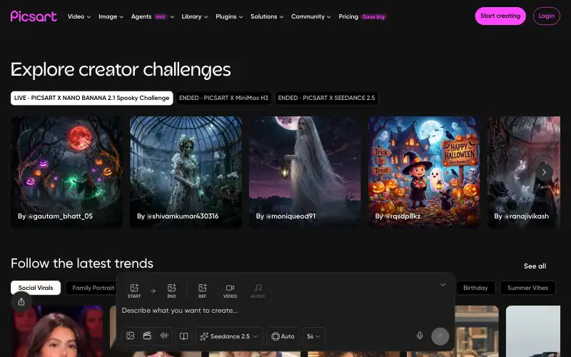 Screenshot of picsart.com, further down the homepage