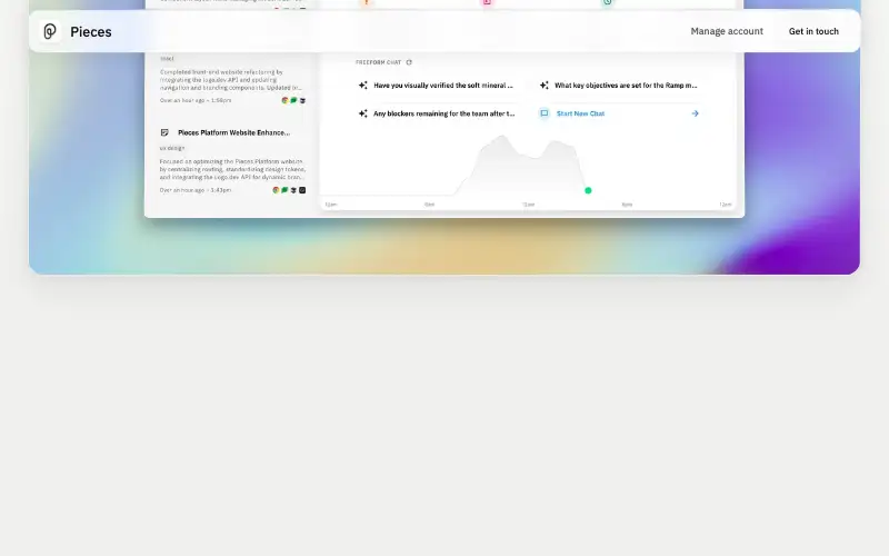 Screenshot of pieces.app, further down the homepage
