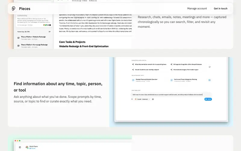 Screenshot of pieces.app, further down the homepage