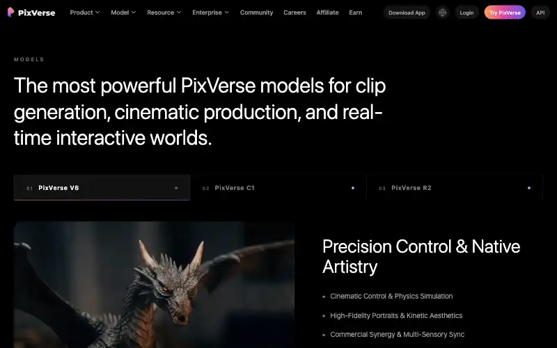 Screenshot of pixverse.ai, further down the homepage