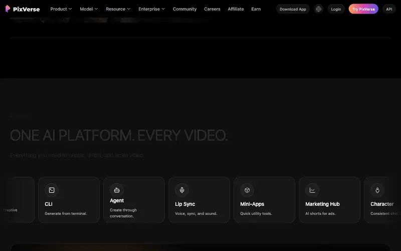 Screenshot of pixverse.ai, further down the homepage