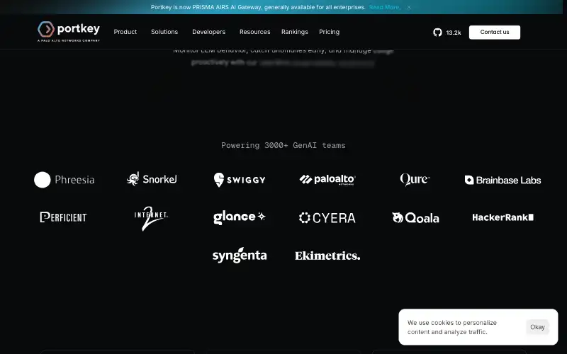 Screenshot of portkey.ai, further down the homepage