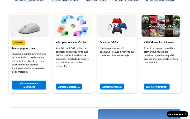 Screenshot of microsoft.com, further down the homepage