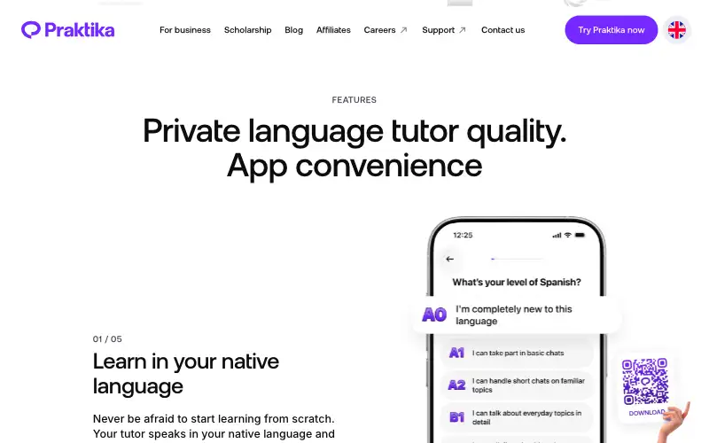 Screenshot of praktika.ai, further down the homepage