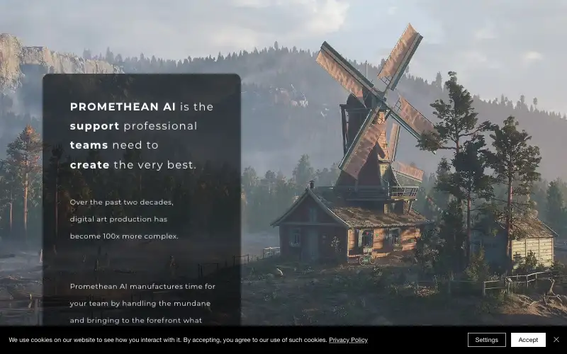Screenshot of prometheanai.com, further down the homepage