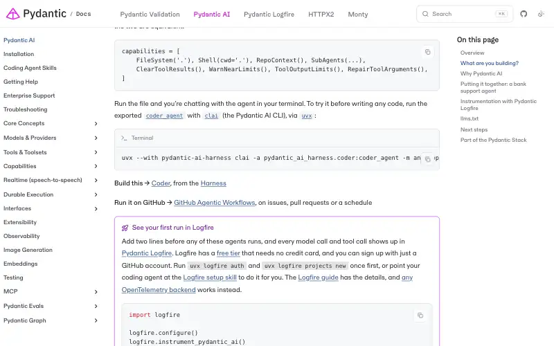 Screenshot of pydantic.dev, further down the homepage
