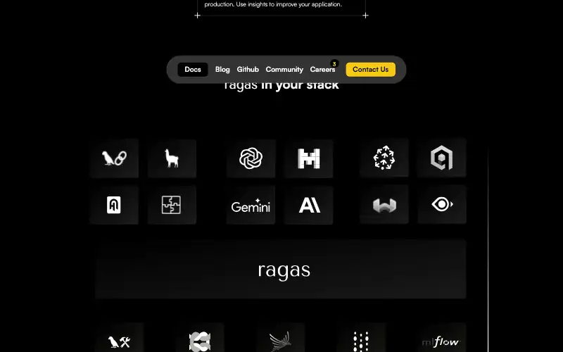 Screenshot of ragas.io, further down the homepage