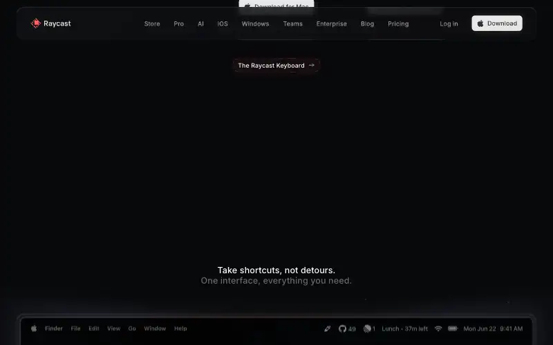 Screenshot of raycast.com, further down the homepage