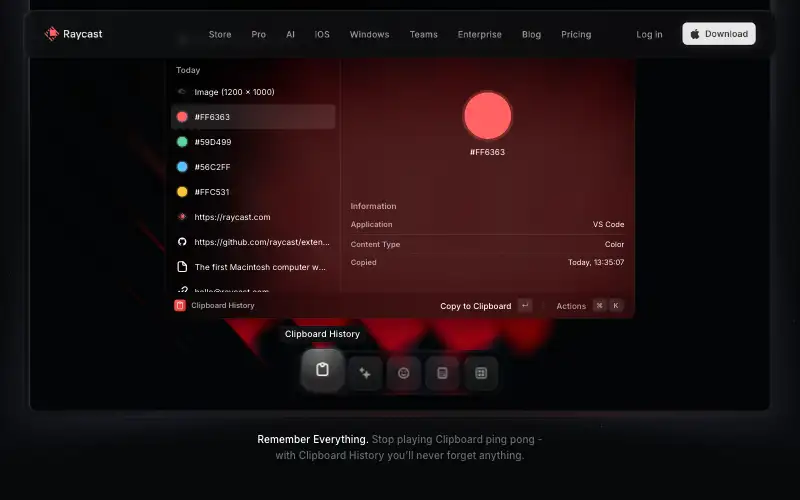 Screenshot of raycast.com, further down the homepage
