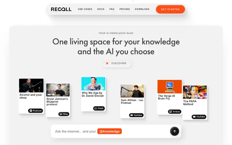 Screenshot of recall.it, further down the homepage