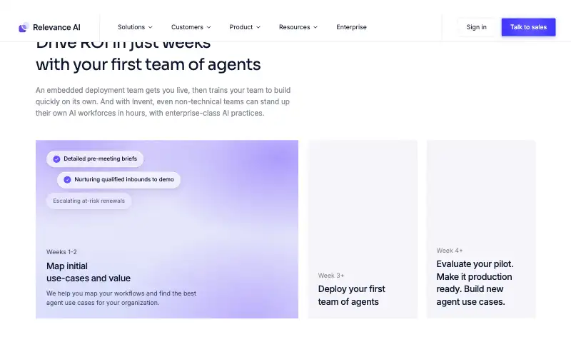 Screenshot of relevanceai.com, further down the homepage