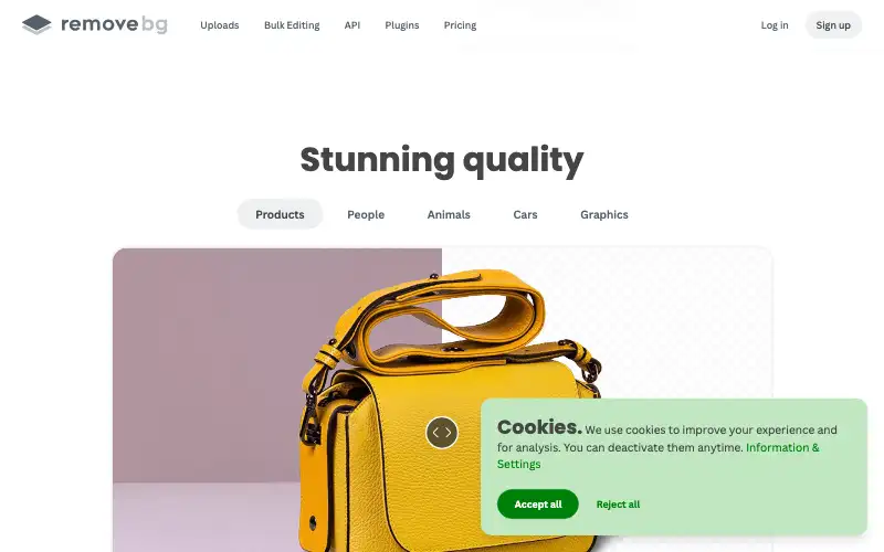 Screenshot of remove.bg, further down the homepage