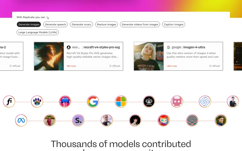 Screenshot of replicate.com, further down the homepage