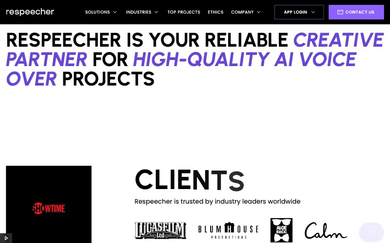 Screenshot of respeecher.com, further down the homepage