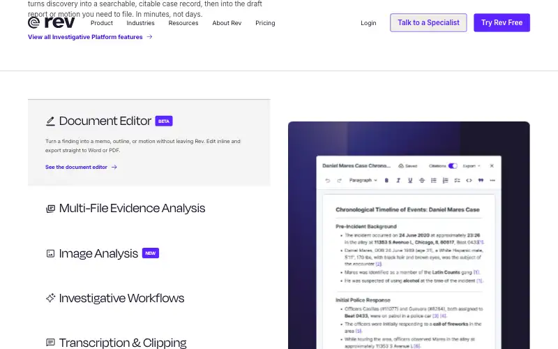 Screenshot of rev.com, further down the homepage