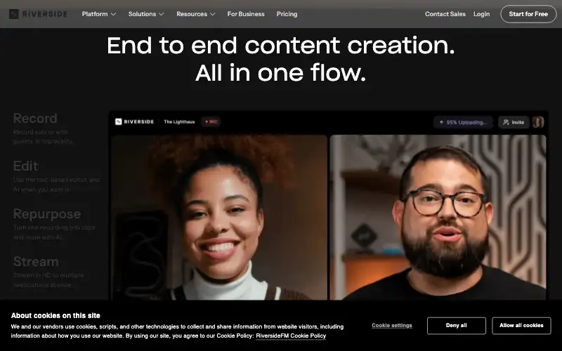 Screenshot of riverside.com, further down the homepage