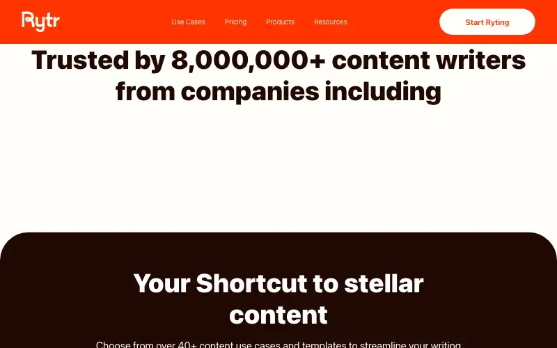 Screenshot of rytr.me, further down the homepage