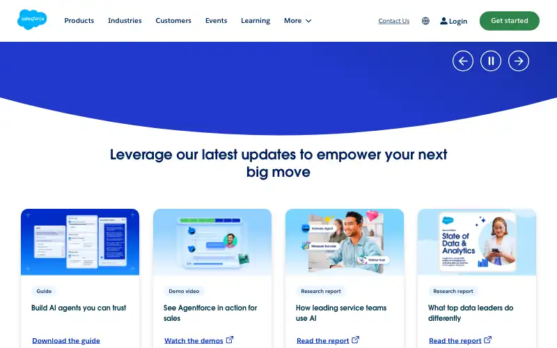Screenshot of salesforce.com, further down the homepage