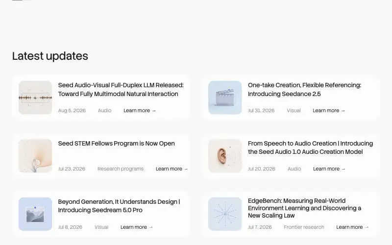 Screenshot of seed.bytedance.com, further down the homepage