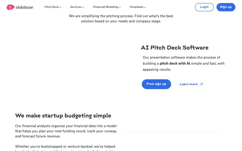 Screenshot of slidebean.com, further down the homepage