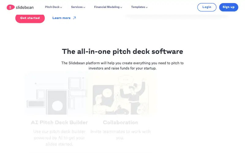 Screenshot of slidebean.com, further down the homepage