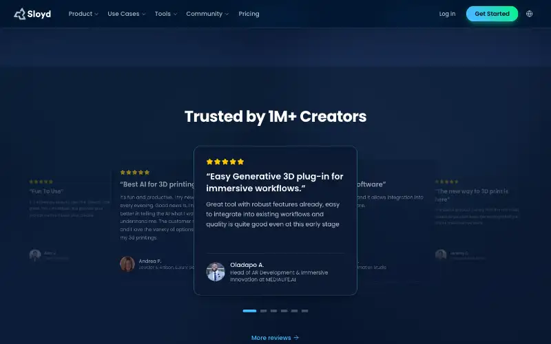 Screenshot of sloyd.ai, further down the homepage